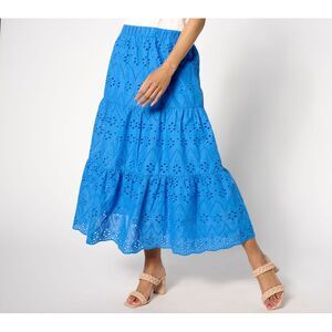 Fashion Women's Petite Skirt 2XP PURE Eyelet Tiered Midi Blue A638819
